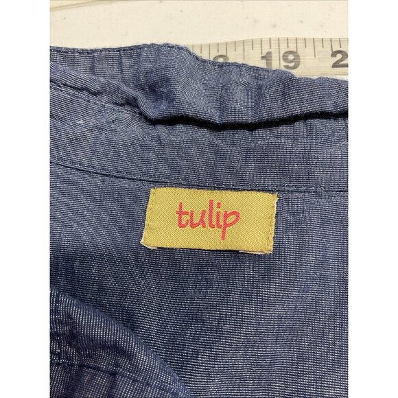 Tulip Brand Swing Tunic Top Navy Blue Button Front Pockets Pleat Lagenlook M - Picture 5 of 12